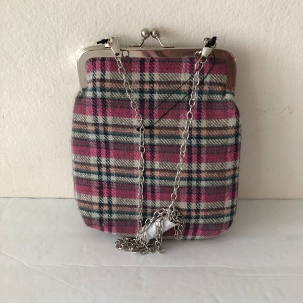 NANETTE LEPORE Small  Purse Pink Grey Plaid Chain Strap Crossbody